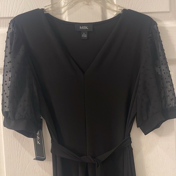 NWT, MSK black dress, large, lined, sheer dot sleeves - Picture 2 of 7